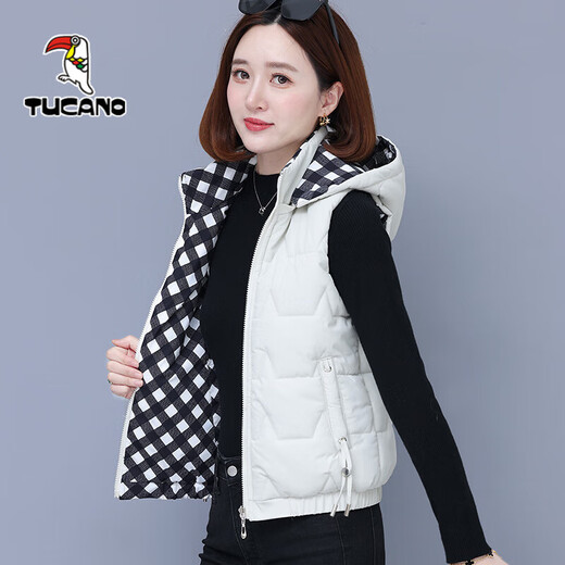 Woodpecker reversible women's down cotton vest 2024 new vest outer wear middle-aged and small autumn and winter vest for women pickle yellow XL recommended weight 115-130Jin Jin equals 0.5 kg