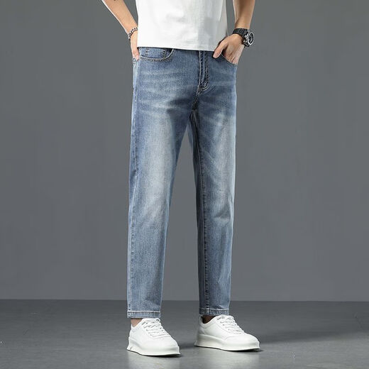 With pure A21 high-end light-color nine-point jeans men's trendy brand 2025 summer new slim-fit and versatile casual feet T699 light blue 29