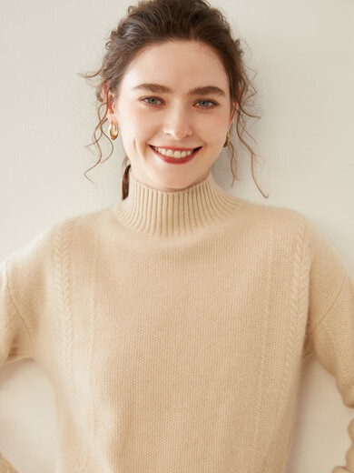 SENLIYA international light luxury high-end cashmere sweater women's half turtleneck pullover sweater loose thickened inner stitching milk white S