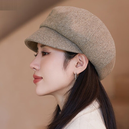 Jimmy Leaf British retro octagonal hat for women autumn and winter Korean version new painter hat casual all-match simple beret small face Mocha color M (56-58cm)
