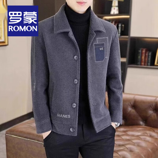 ROMON Lapel Men's Woolen Jacket Spring and Autumn New Business Casual Young and Middle-aged Short Cotton Thickened Woolen Jacket Men Regular Style Brown XL Recommended 121-140Jin Jin is equal to 0.5 kg