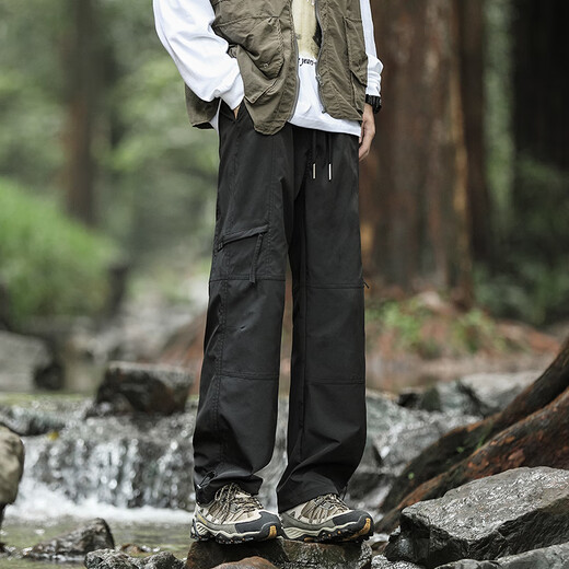 Homlean American outdoor work pants men's spring and summer loose wide-leg functional straight waterproof long trousers HT02 military green XL