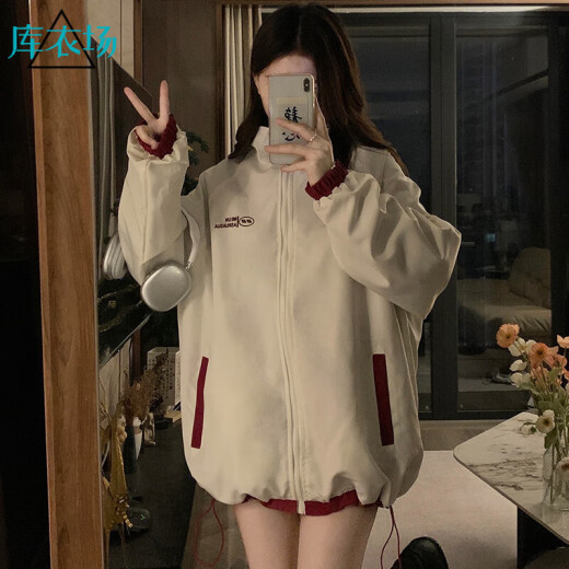 Kuyi field reversible American high street retro short jacket women's spring and autumn casual jacket new loose student jacket J235 black [high quality 51] M80-100Jin [Jin equals 0.5 kg]