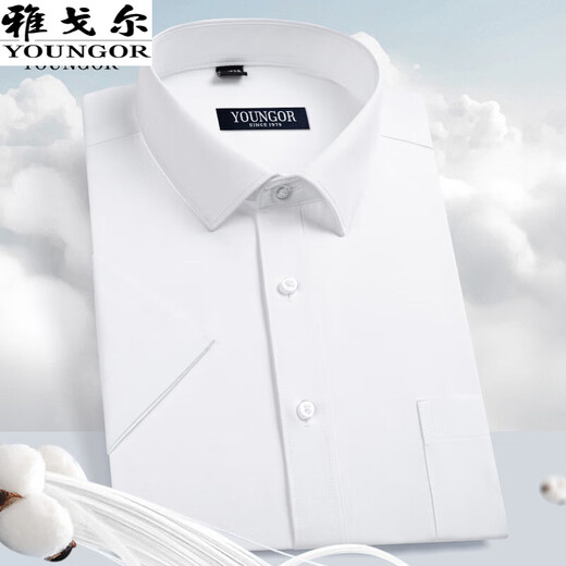 Yager official flagship store 100% pure cotton short-sleeved shirt for men's summer high-end casual professional formal wear without ironing white shirt DX6624 [Purple pinstripe] 40 [Suggested 130-145Jin [Jin equals 0.5 kg]]