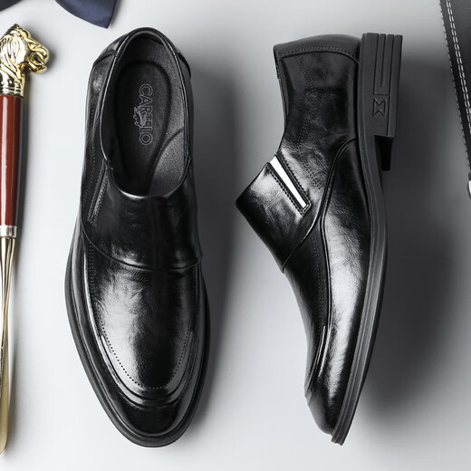 CARTELO British business men's leather shoes breathable cowhide men's shoes casual leather shoes men's slip-on loafers 9832 black 42