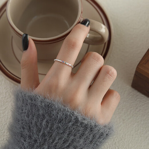 Su Shiliu Light Luxury Sparkling Diamond Colored Zircon Ring for Women 925 Silver Opening Adjustable Fashion Niche Design Hand Jewelry Gift Colored Diamond Opening Ring