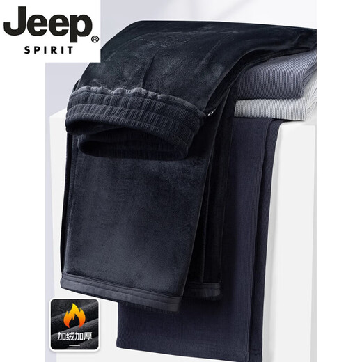 JEEP SPIRIT high-end sweatpants men's autumn and winter velvet thickened sports trousers middle-aged dad loose large size straight casual pants dark gray ((spring and autumn) M (weight 110-126)