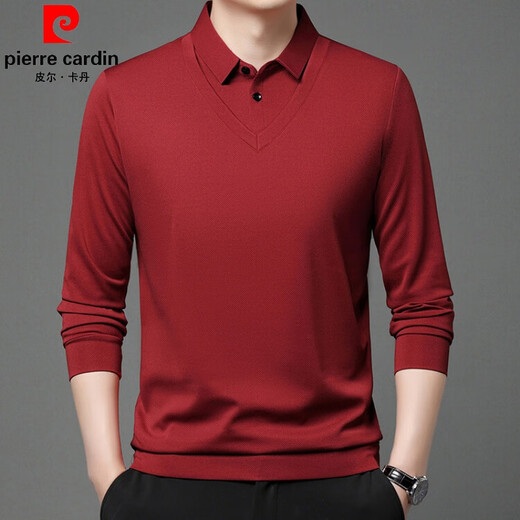 
Pier Cardin brand pure cotton comfortable skin-friendly long-sleeved T-shirt men's spring and autumn casual lapel fake two-piece lapel POLO base shirt black 17084A