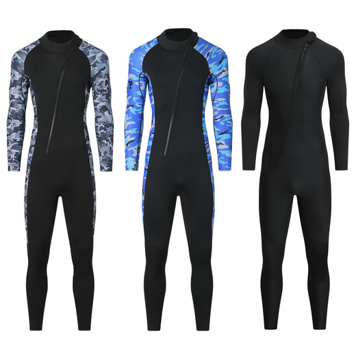 Cross-border 3MM one-piece wetsuit for men in the sea, cold-proof wetsuit, warm swimsuit, snorkeling paddle board surfing suit, rescue 3mm camouflage gray hooded S S