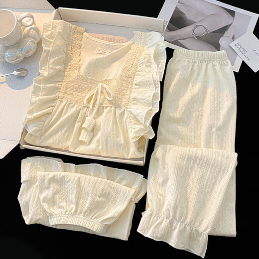 Gemmes colorées Spring and Automne Pyjamas pour les femmes en été 2025 NOUVEAU COTTON Le style de princesse douce à manches longues peut être porté à l'extérieur des vêtements à domicile 9904 Abricot [pantalon + à manches longues] 185 2xl [poids recommandé 135-155jin [Jin est égal à 0,5 kg]]