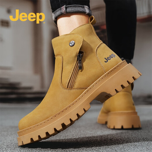 Jeep Martin boots men's high-top British style work boots men's autumn and winter medium-top thick-soled retro motorcycle shoes men's earthy 41