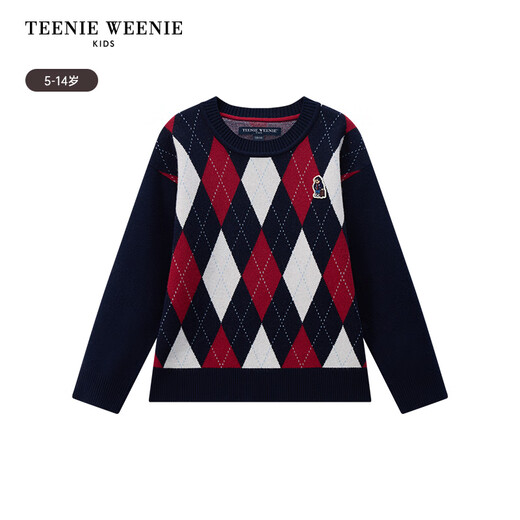 Teenie Weenie Kids小熊童装25新年款男童休闲菱形格圆领套头毛衣 藏青色 140 cm