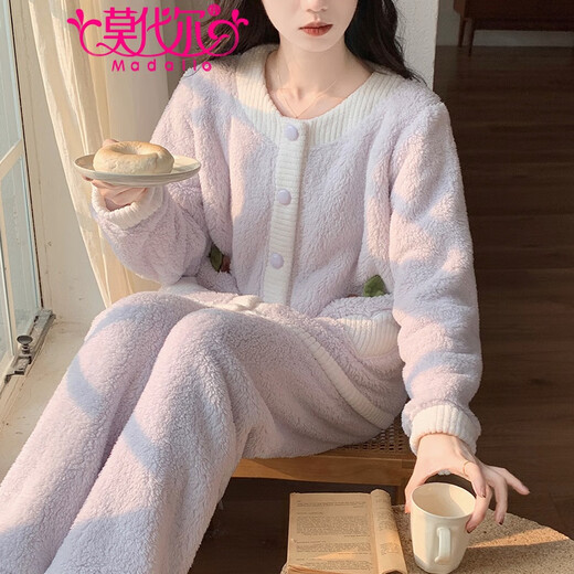 Modal coral velvet pajamas for women in autumn and winter plus velvet thickened cardigan set sweet and cute flannel for outdoor wear home clothes 3880-Pineapple style M