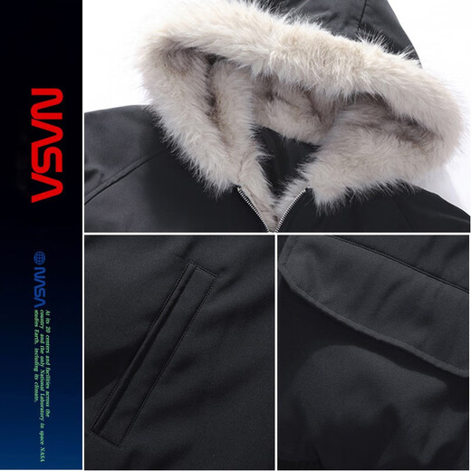 NASALIKE official mountain carving down jacket men's winter cold-resistant and warm American retro hooded work jacket men's jacket black L (recommended 145-170 Jin Jin equals 0.5 kg)