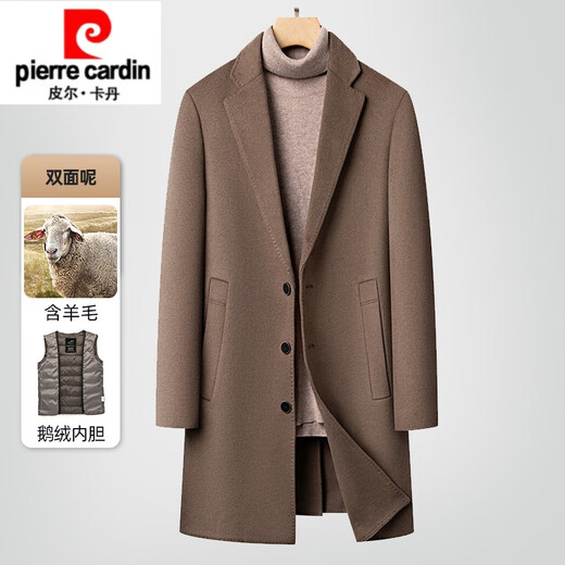 Pier Cardin High-End-Wollmantel für Männer mitten in der Wintergänse Velvet-Liner mit mittlerer Wintergänseland verdickt warm warme Herren-Wollmantelanzugskragen Schwarz 175