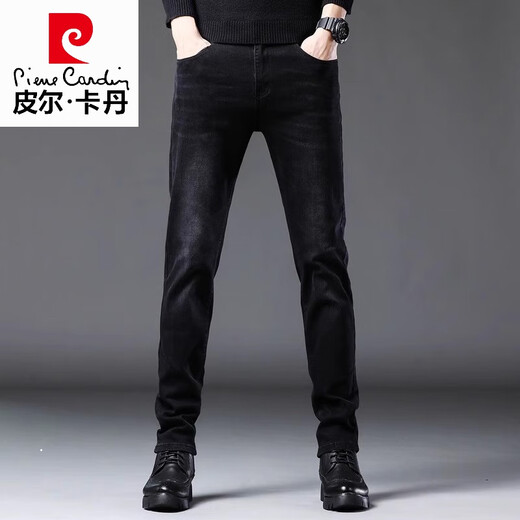 皮尔卡丹（pierre cardin）高档品牌品牌裤子男士春秋季新款修身小脚牛仔裤薄款休闲长裤男 1048灰色 加绒 28 【90-105斤】