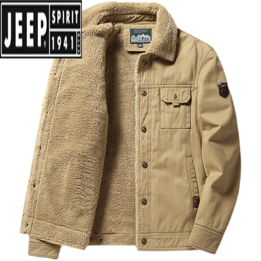 
Jeep (JEEP) winter pilot jacket men's plus velvet thickened large size loose cotton coat middle-aged and young lamb velvet work cotton jacket khaki [pure cotton fabric] XL 125-140Jin [Jin equals 0.5 kg]