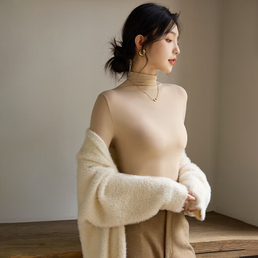 Langsha turtleneck bottoming shirt for women with warm and close-fitting spring and summer antibacterial and anti-mite black long-sleeved T-shirt brushed thermal top