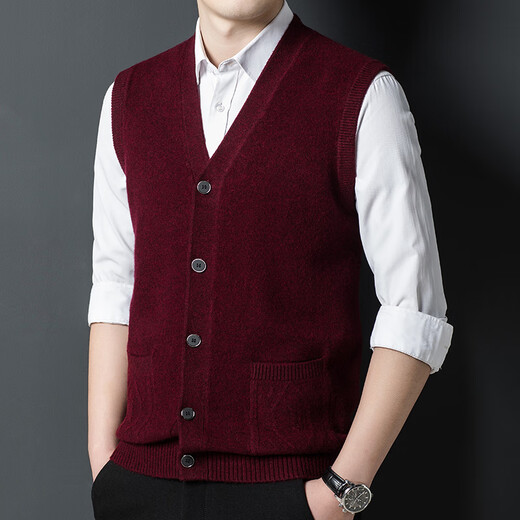 Hengyuanxiang Herbst und Winter Herren-Weste aus 100 % reiner Wolle, Winter-Wollpullover mit V-Ausschnitt, ärmellose Strickjacke, Weste, 1 mittlere Farbe, Grau, M 170/88A