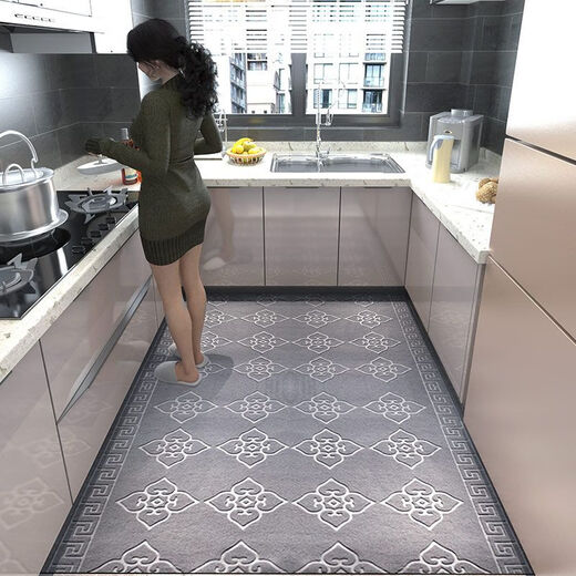 Xuxian door mat door mat entry door carpet foot mat kitchen anti-slip and oil-proof household long strip full-cover absorbent mat stain-resistant gray stripes 180*250 cm