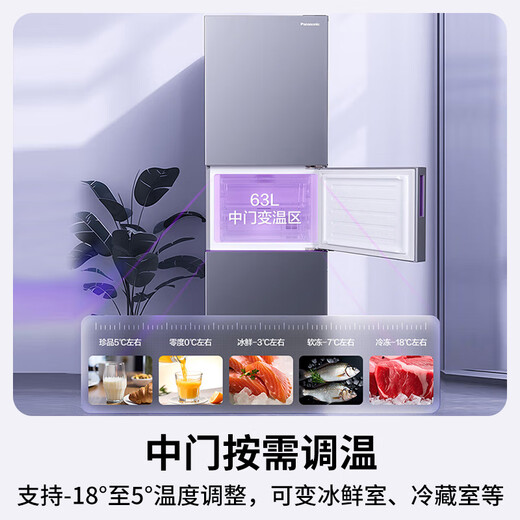 松下（Panasonic）【国家补贴20%】Xtra蔓越莓300升家用小型冰箱三开门超薄无霜自动制冰【一级能效】NR-XC30A2A-S