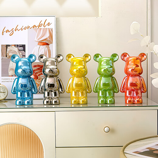 Internet celebrity violent bear cartoon TV wine cabinet living room decoration light luxury high-end ceramic children's piggy bank birthday gift colorful white care bear-18cm