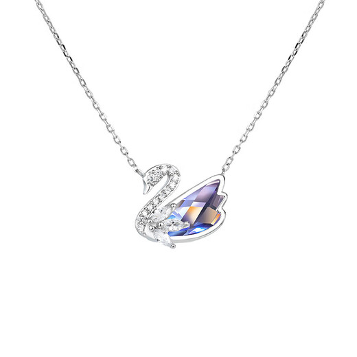 BOEAY Little Swan Glazed Stone Pendant Pure Silver Necklace for Women 2025 New Light Luxury Niche Gift for Girlfriend Birthday Gift for Girls Little Swan Silver Necklace
