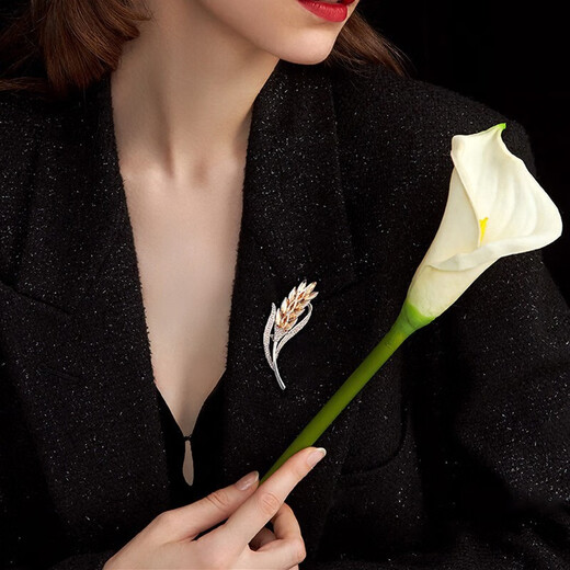 Dawn color brooch, high-end women's light and luxurious birthday gift, practical wheat ear flower corsage set, suit lapel pin gift, H115 selected brooch three-piece gift box