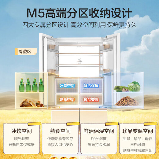 Haier 512-liter Mailang full-space fresh-keeping 594mm ultra-thin zero-embedded multi-door one-level frequency conversion air-cooled, frost-free, oxygen-blocking, dry and wet separate storage and sterilization household refrigerator with 20% national subsidy BCD-512WGHMD1BWLU1