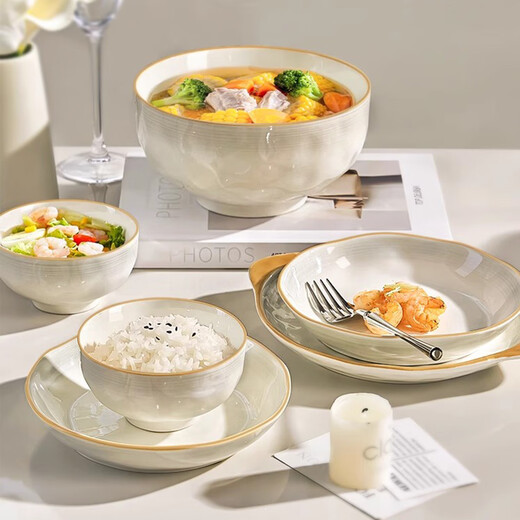 Ink-colored bowls and plates household set underglaze color ceramic bowls and plates simple bowls, bowls, chopsticks and tableware set 48 pieces as a housewarming gift