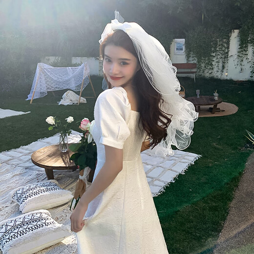 Crystal veil, fairy bow hair accessories, super fluffy photo-taking atmosphere, proposal, certificate, wedding confession props, pearl veil, hairpin style