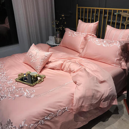 Mercury series light luxury 2025 new cotton pink four-piece set 100 pure cotton bed sheets and quilt covers European wedding bedding 4 Grace-Inulin 1.8m bed sheet style four-piece set-quilt cover 200*230
