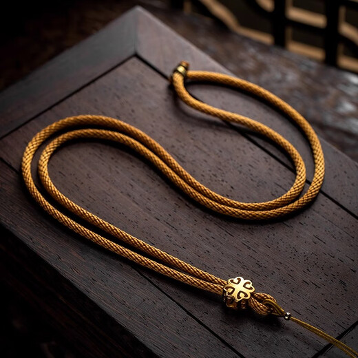 Oein hand-woven eight-strand rope necklace thick rope break-proof pendant lanyard jadeite and jade gold pendant hanging neck rope amber gold-3mm circumference 68cm