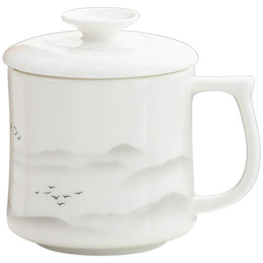 Shangyanfang mutton-fat jade porcelain tea cup home office mug with lid Dehua white porcelain water cup ceramic personal use 3mocai-free office cup