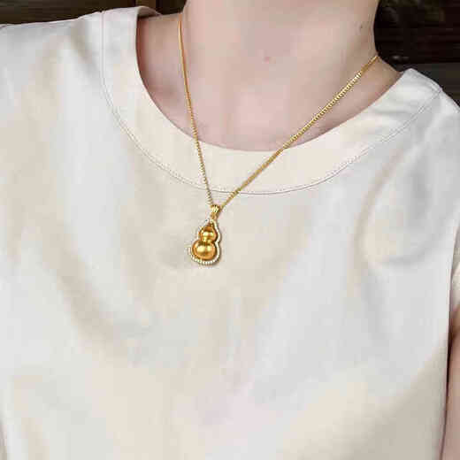 Senyong Gold Store's same style Fulu ancient sand gold gourd necklace pendant for women when the time comes to turn diamonds 18k versatile pendant Chopin chain 45cm ancient sand gold gourd