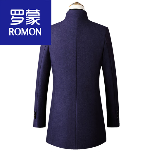 ROMON autumn and winter windbreaker men's woolen woolen coat men's medium-length British woolen coat Korean version slim fit stand-up collar trendy black/stand-up collar plus cotton plus. Thickness 9002 L /175 recommended 135Jin Jin equals within 0.5 kg