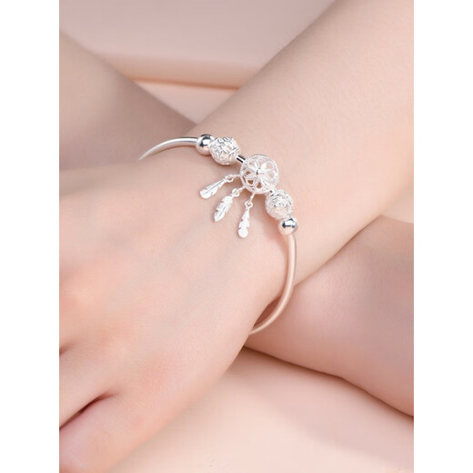 Lao Fengxiang Sansheng III Dream Catcher s9999 sterling silver bracelet niche simple and fashionable gift for girlfriend and lover Lao Fengxiang broken silver bracelet collect and get certificate