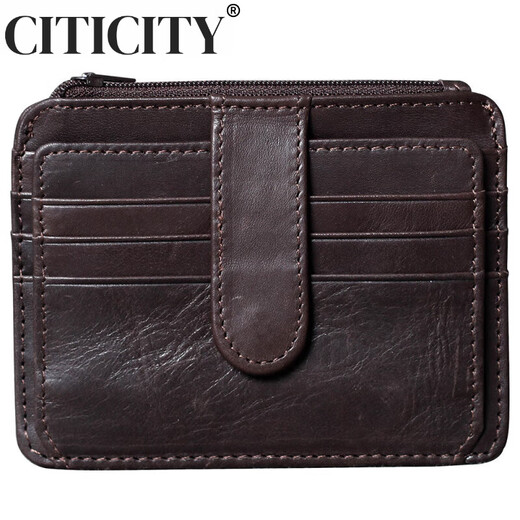 Citicity Light Luxury Brand Bag Men's Bag Card Bag de alta gama Tarra retro Top Capeta Retro Caquera Licencia de conducir Bolsa de billetera de múltiples tarjetas Café profundo