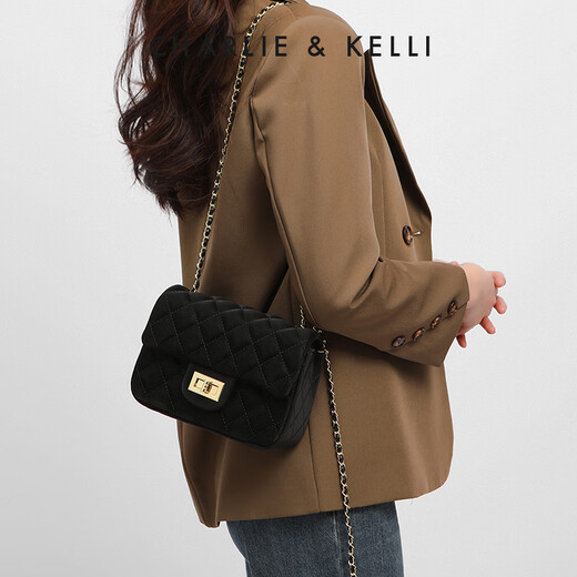 CHARLIE&KELLI brand CK light luxury bag women's bag shoulder bag women's crossbody bag rhombus small square bag Chinese Valentine's Day gift black Jingcang Suda gift bag packaging