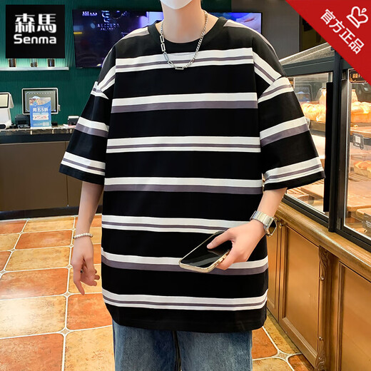 森马（Semir）13初高中学生短袖t恤12-15岁男孩帅气夏装14大童条纹半袖上衣服16 森马短袖t9227橙黄色 品质升级 M  90-120斤左右