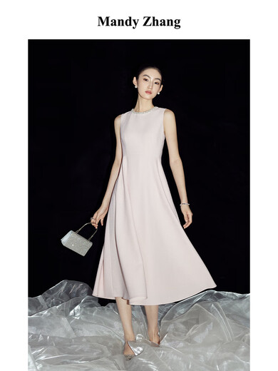 Mandy Zhang French Hepburn Style Robe de fiançailles rose pour femmes Banquet d'été Robe forme
