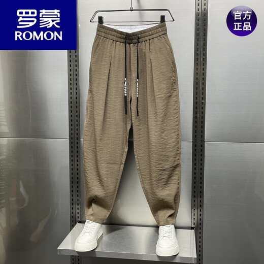 Romon (Romon) 2025 Лето Новый хлопок и белье для дышащих в дышащих льняных брюках для мужских модных свободных плиссированных брюк для редьки гарема коричневый L вес 120-140Jin [Jin равен 0,5 кг]