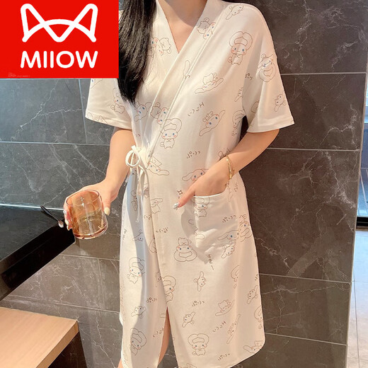 猫人（MiiOW）和服睡袍女夏季纯棉短袖浴袍日系薄款玉桂狗睡衣日式中长款睡裙夏 653 M