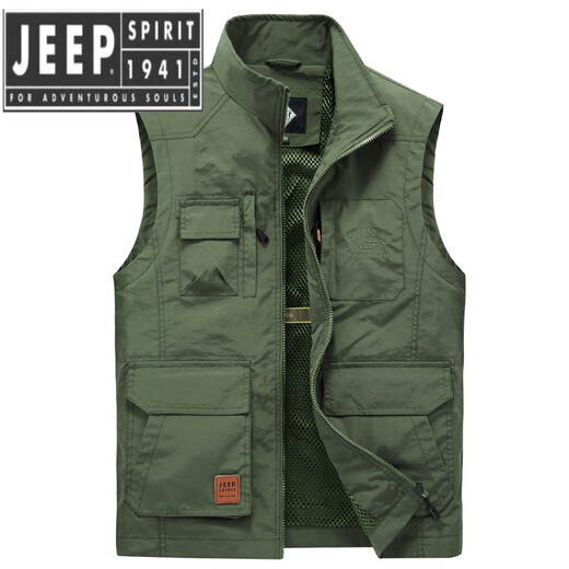 JEEP SPIRIT Jeep Spirit Vest Men's Spring and Autumn Casual Multi-Pocket Workwear Vest Men's Photography Fishing Vest Jacket Gray 2XL 155-170Jin Jin equals 0.5 kg