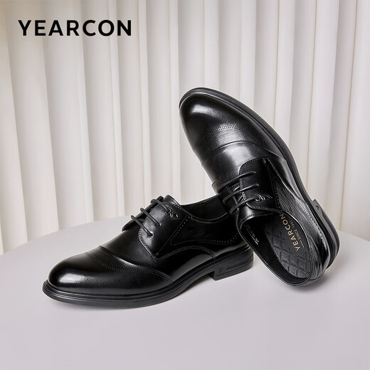 Yierkan Men's Shoes Leather Shoes Men's 2024 Autumn New Cowhide Men's Business Formal Shoes Low-top Commuting British Derby Shoes Black 41