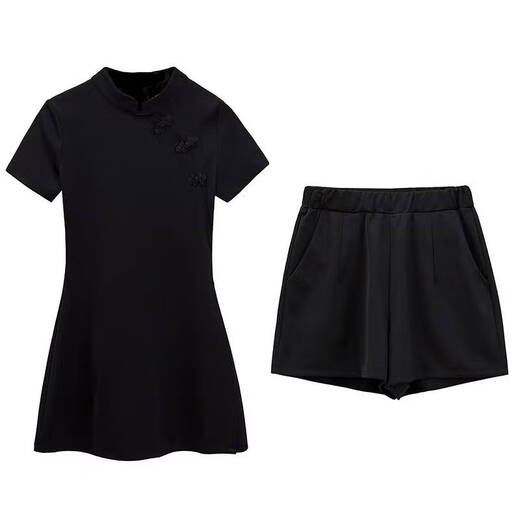 Jinggong Cheongsam Shorts en deux pièces Set Chinois Style Retro Girls Amélioration du Cheongsam Two-Piece Set Vêtements d'été Small Hat Slim Black # # 826 Robe + Shorts S S Recommandé 80-95Jin [Jin est égal à 0,5 kg]