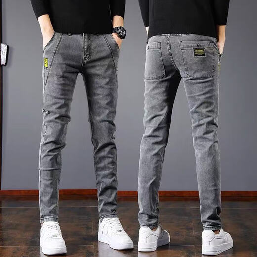 Woodpecker Jeans Men's Autumn and Winter New Slim Fit Stretch Small Leg Pants Men's Velvet Warm Casual Straight Long Pants Men 8913 Regular Style 32 (Recommended 125-150 Jin Jin equals 0.5 kg)