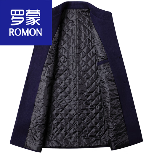 ROMON autumn and winter windbreaker men's woolen woolen coat men's medium-length British woolen coat Korean version slim fit stand-up collar trendy black/stand-up collar plus cotton plus. Thickness 9002 L /175 recommended 135Jin Jin equals within 0.5 kg