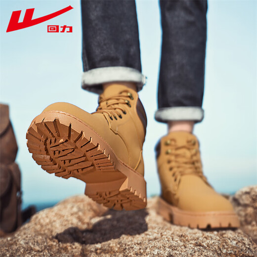 Warrior official Martin boots men's shoes spring and autumn outdoor hiking shoes retro work boots high top yellow boots men brown 40