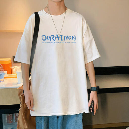 Zhiwei Doraemon pure cotton short-sleeved T-shirt for men in summer Tinker Bell new heavyweight loose dolom cat half-sleeved trendy top T688 sky blue 2XL [recommended 150-170Jin [Jin equals 0.5 kg]]